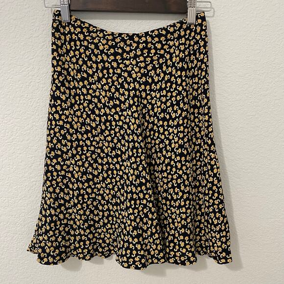 Vtg Ann Taylor Skirt Womens Size 2 Floral Paisley Lined Black Yellow Mini - Picture 1 of 10